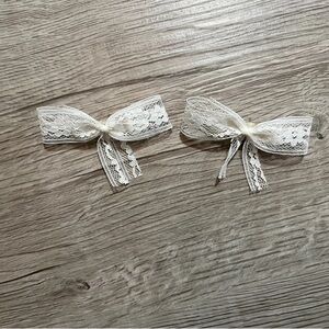handmade lace fabric bow stud earrings